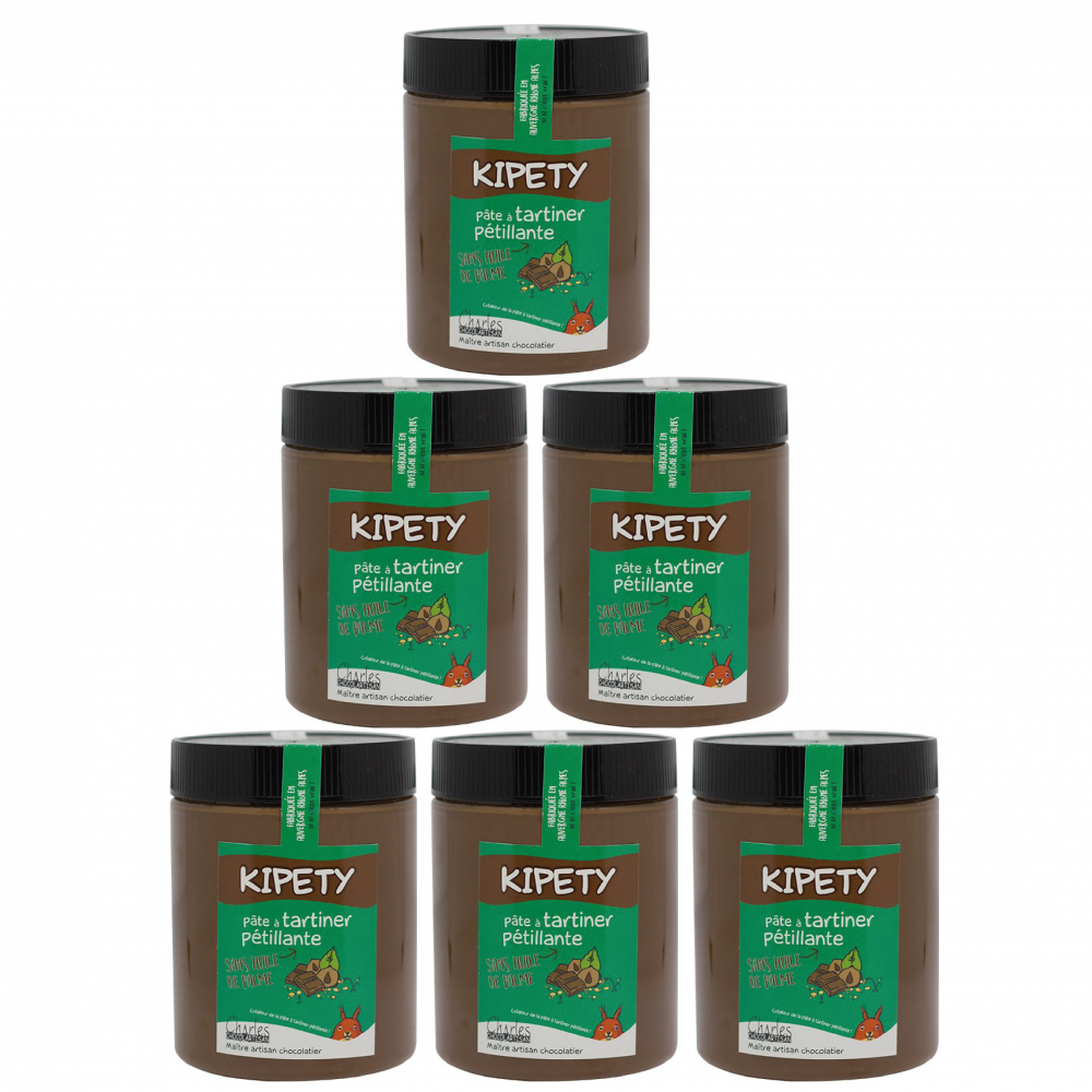 Kipety - Lot de 6 pâtes à tartiner chocolat lait noisettes pétillantes - 6x280 g
