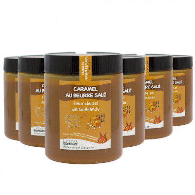 Lot de 6 pots Caramel beurre salé et Fleur de Sel de Guérande - 6x280 g 