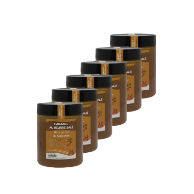 Lot de 6 pots Caramel beurre salé et Fleur de Sel de Guérande - 6x280 g 