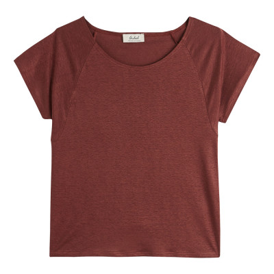 T-shirt col rond femme lin - Terracotta