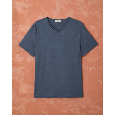 T-shirt col V homme lin - Marine