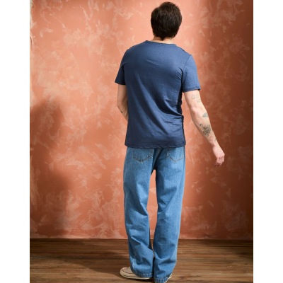 T-shirt col V homme lin - Marine