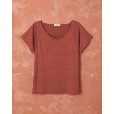 T-shirt col rond femme lin - Terracotta
