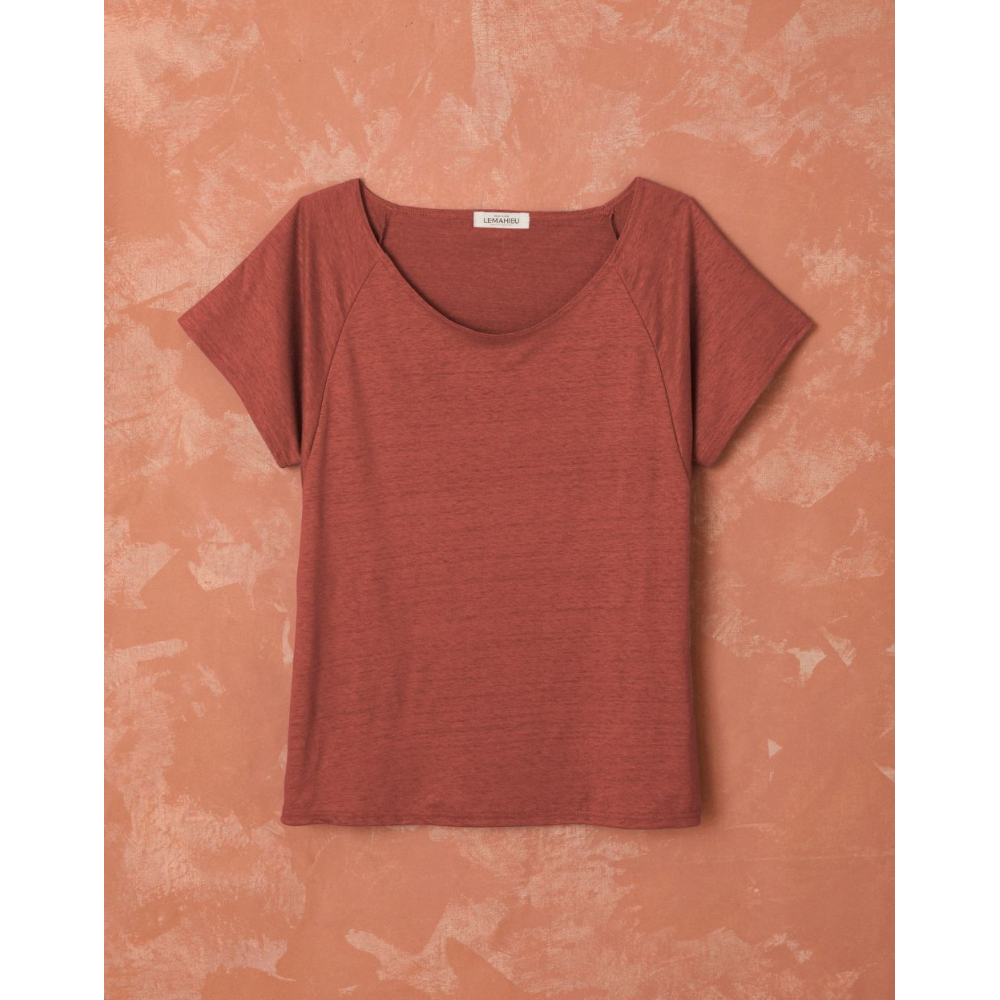 T-shirt col rond femme lin - Terracotta