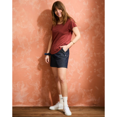T-shirt col rond femme lin - Terracotta