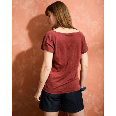 T-shirt col rond femme lin - Terracotta