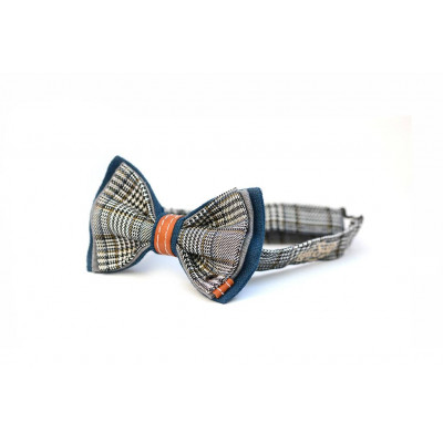 Noeud Papillon  prince de galle, bleu et cuir marron Sir William