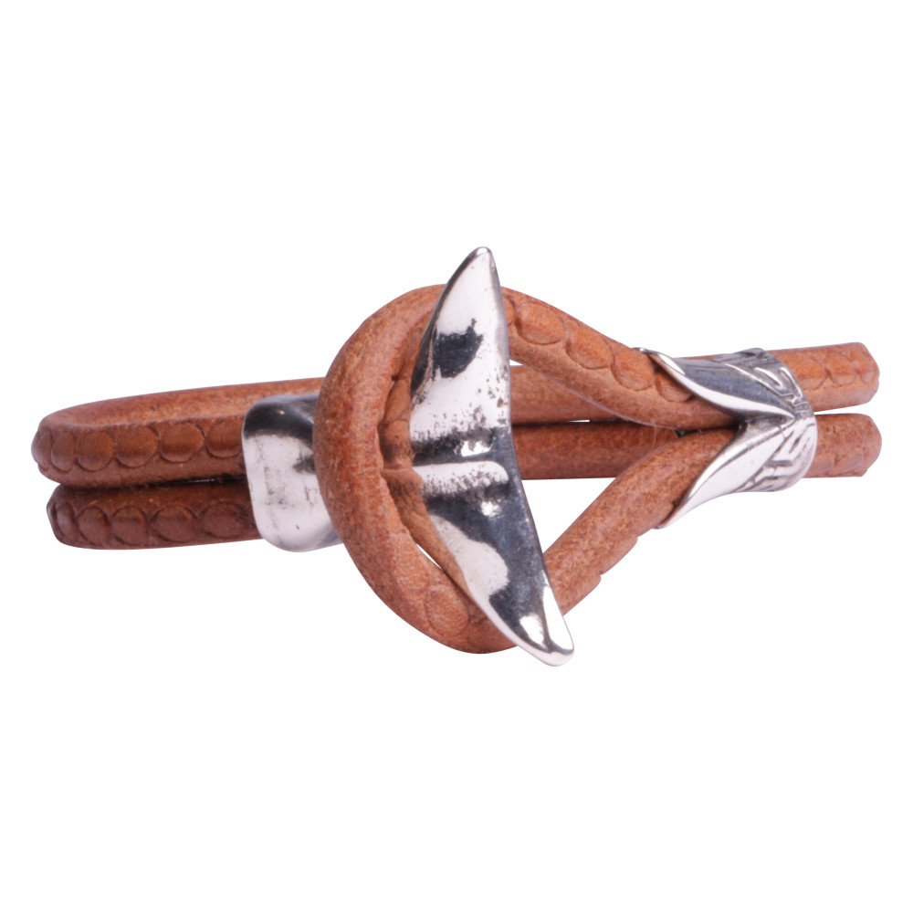 Bracelet Homme Jonc Cuirs Bijou Manchette queue de baleine couleur Argent.