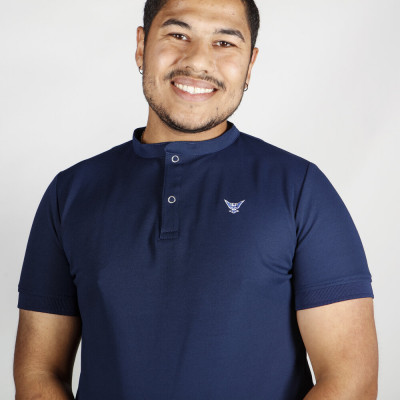 Polo BLEU MARINE col Mao homme - Manches courtes